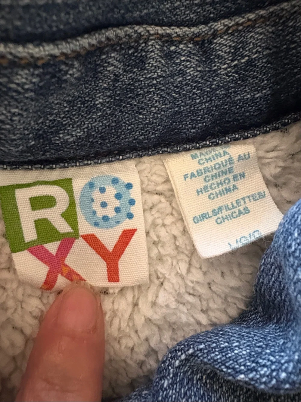 Roxy Girls Denim Sherpa Lined Jacket EUC L Almost Vintage